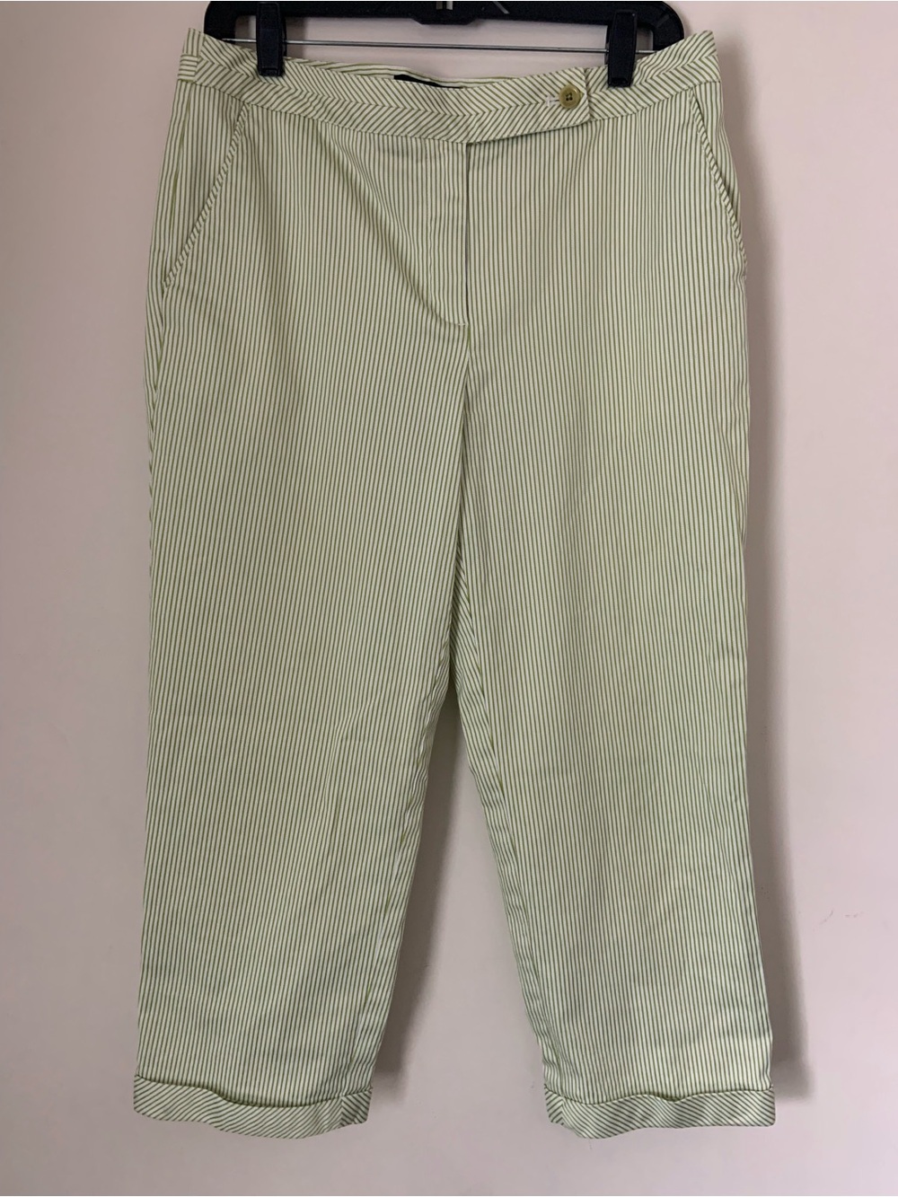 Mint Lime Green Pinstripe Cropped Cuffed Hems Pants 10 Spring